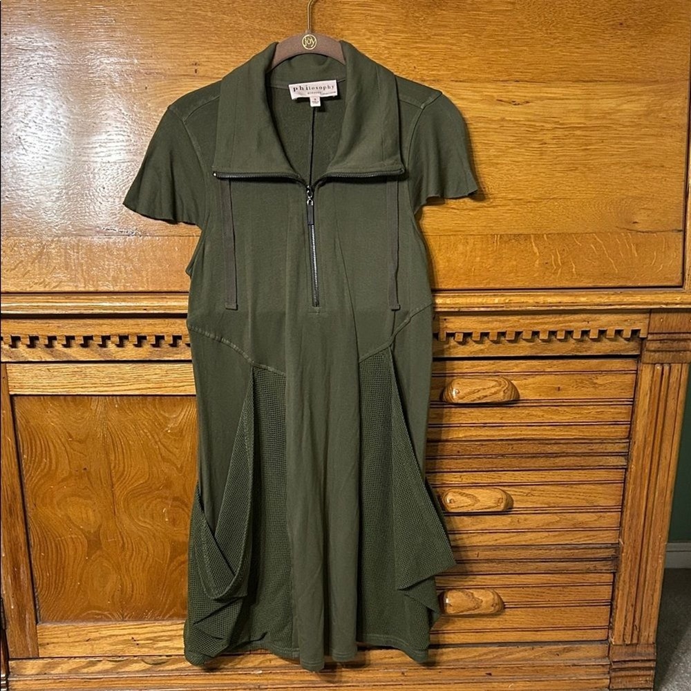 Philosophy Republic Utility Olive Green Mesh Panel Quarter Zip Mini Dress Small